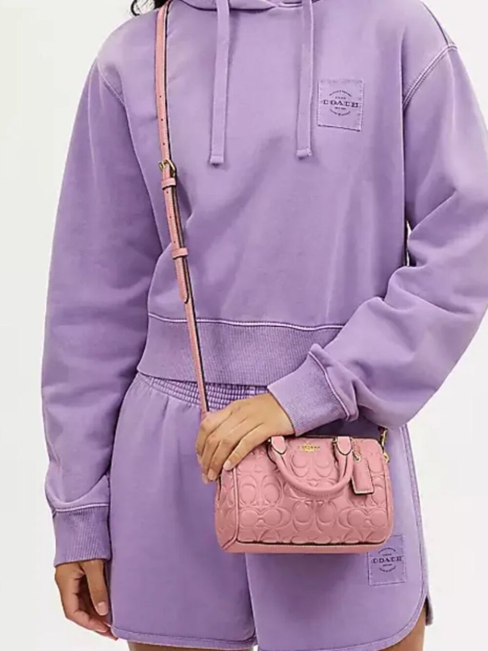 Coach Mini Rowan Crossbody Light Blush Gold CN754 + Tea Rose Coach Charm - Picture 3 of 16